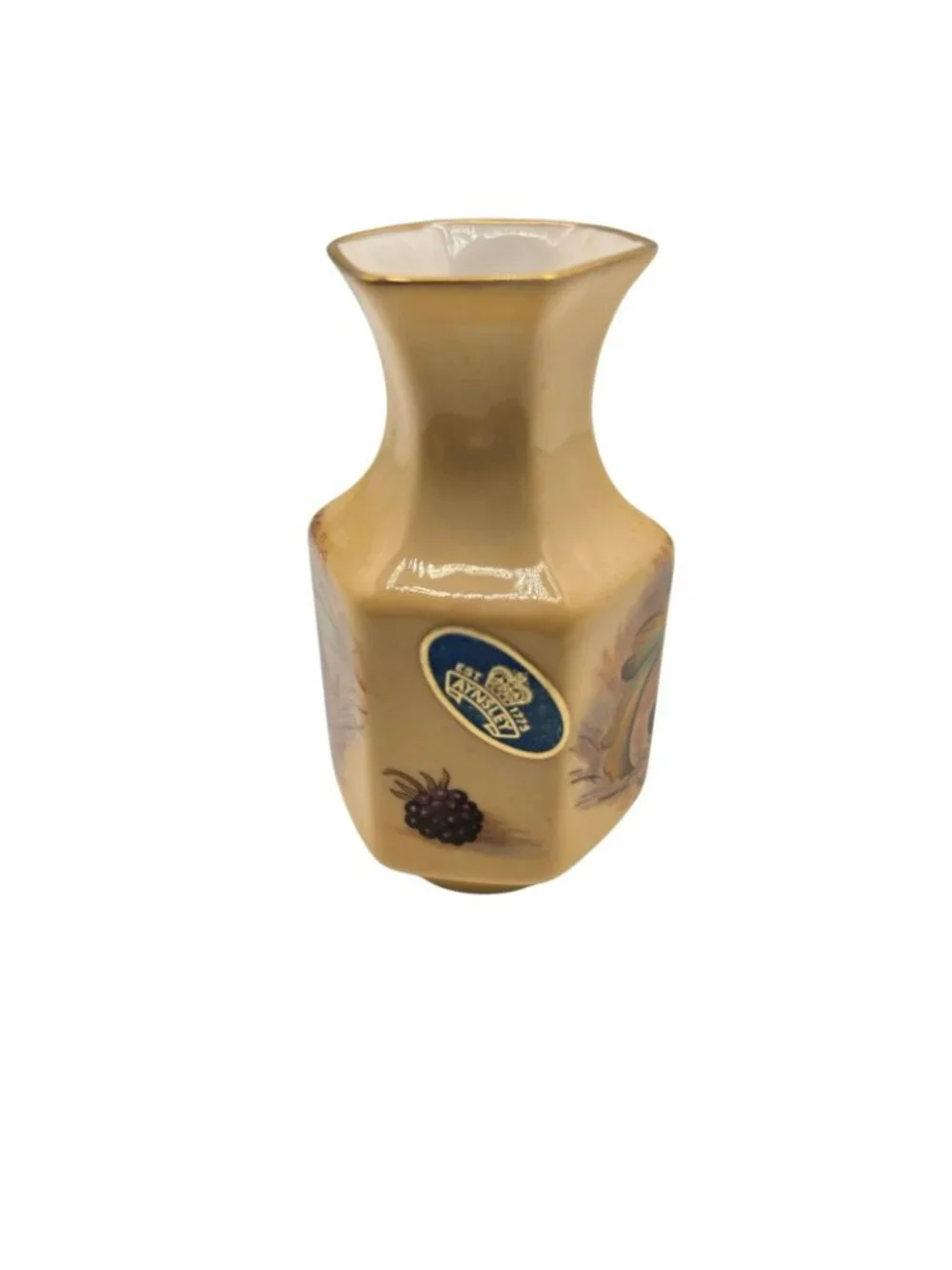 Hand-Painted Aynsley Orchard Gold Fruit Ceramic Vase Gold Trim 3.5
